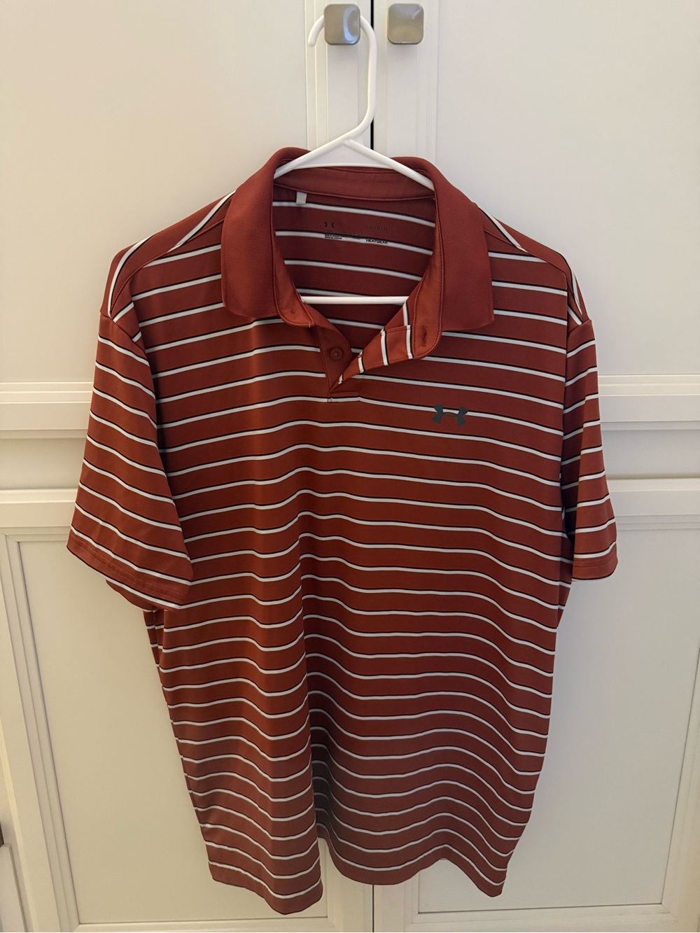 Under Armour Men's Rust and White Striped Polo